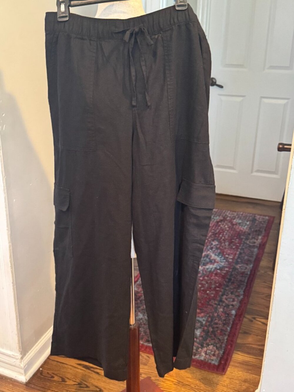 Gap Linen-Blend Wide-Leg Cargo Pull-On Pants size Large Petite